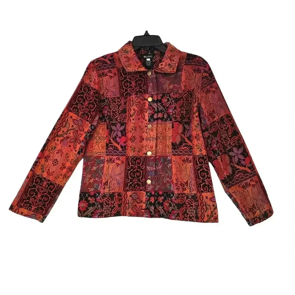 Multiples Tapestry Jacket Size S Patchwork Boho Floral Multicolor Collared